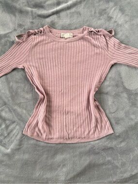 Pink Republic Rose-Mauve Ribbed Knit Top with Shoulder Tie